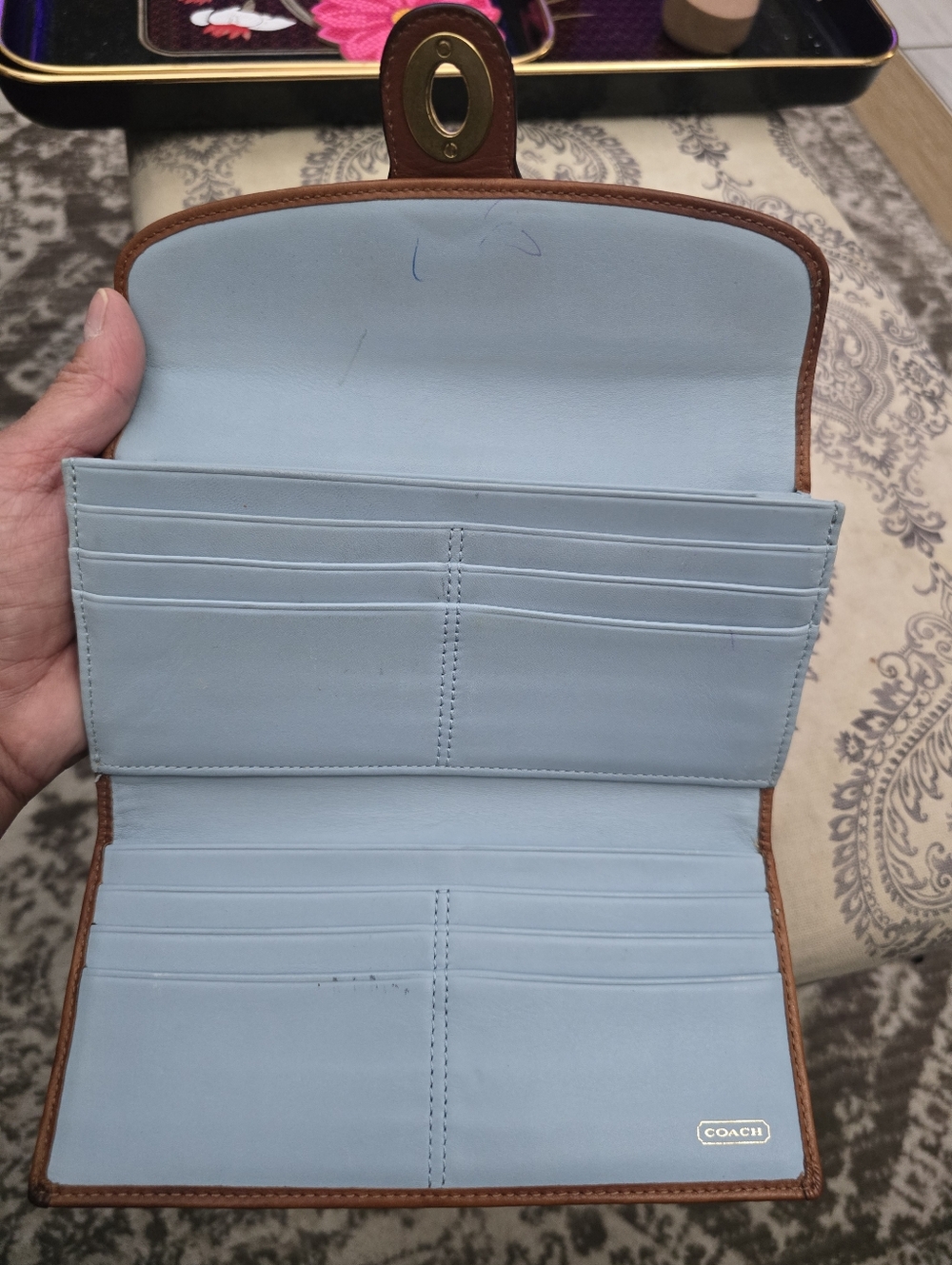 Coach Est.1941 Vintage Legacy Turnlock Wallet Btown With Light Blue - Picture 7 of 14